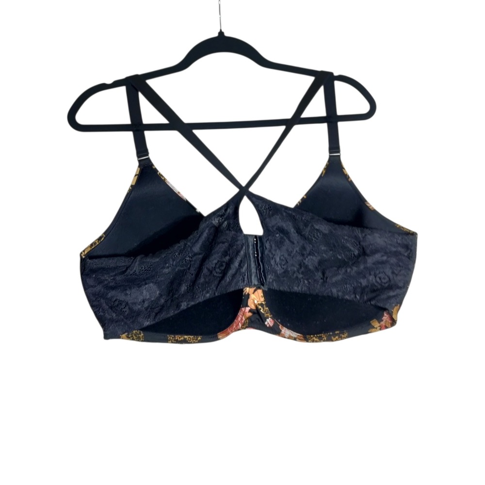 Torrid Curve Black Floral Leopard Wire-Free Lightly Lined Bra 46DD Lace Back - Picture 3 of 7